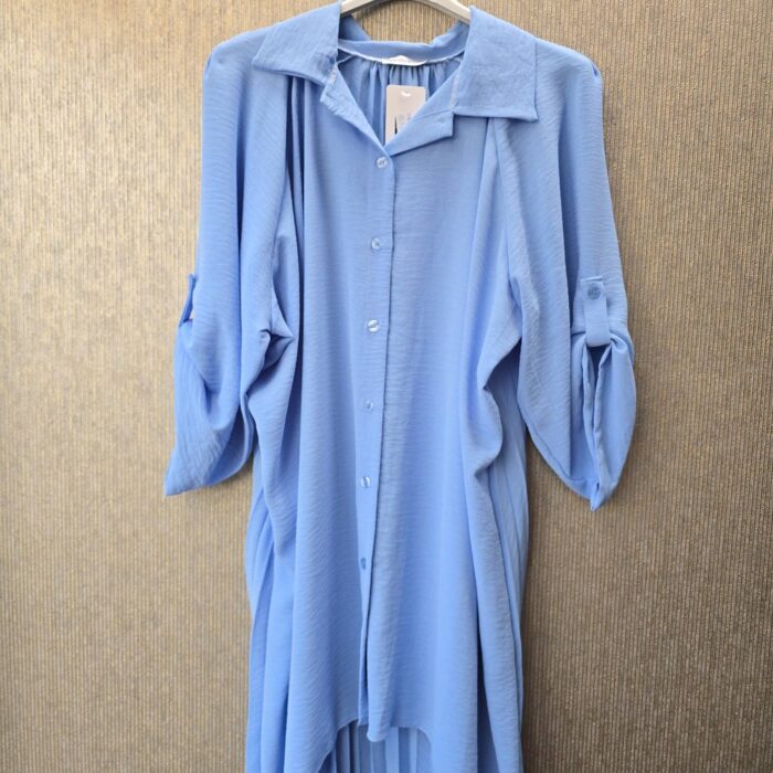 blouse grote maat 46 tm 52 plisse achterkant blauw