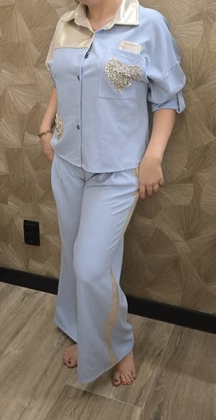 2 delig blouse met broek blauw