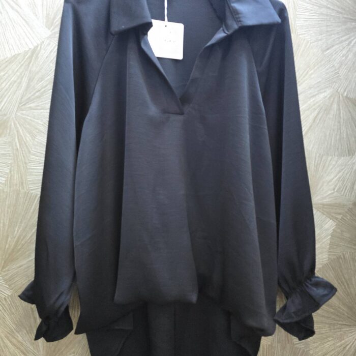 blouse satijn met kraag 1 maat zwart