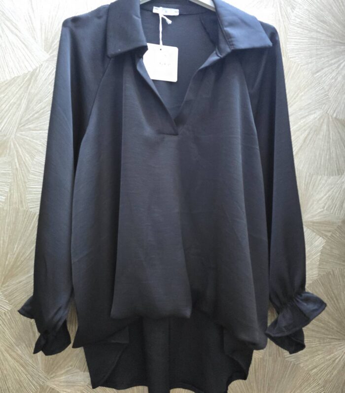 blouse satijn met kraag 1 maat zwart