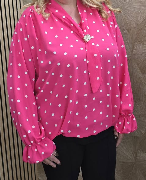 blouse stip met kraag maat 44 tm 48 fuchia