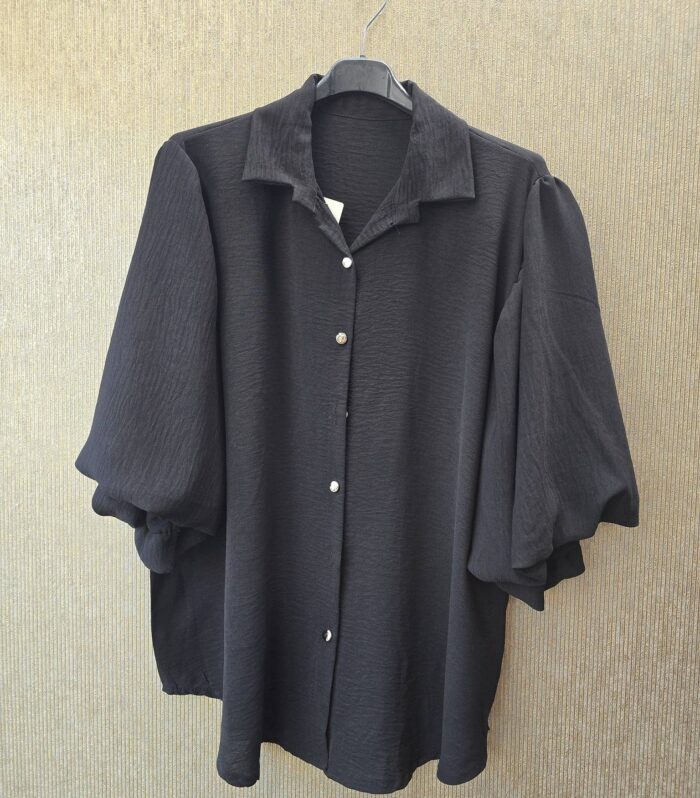 blouse met pofmouwen maat 46 tm 52 zwart