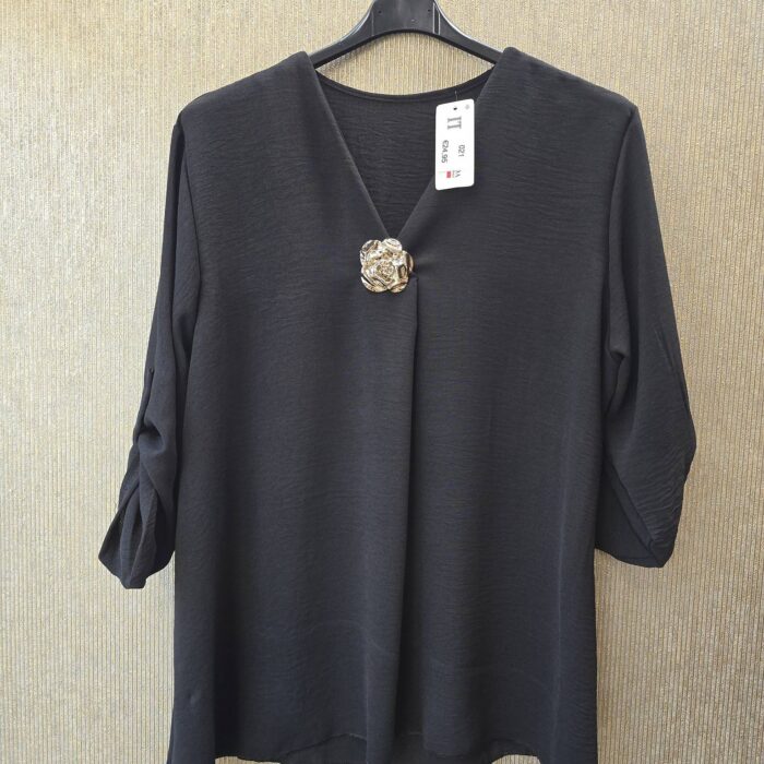 blouse met gouden broche maat 44tm 48 zwart