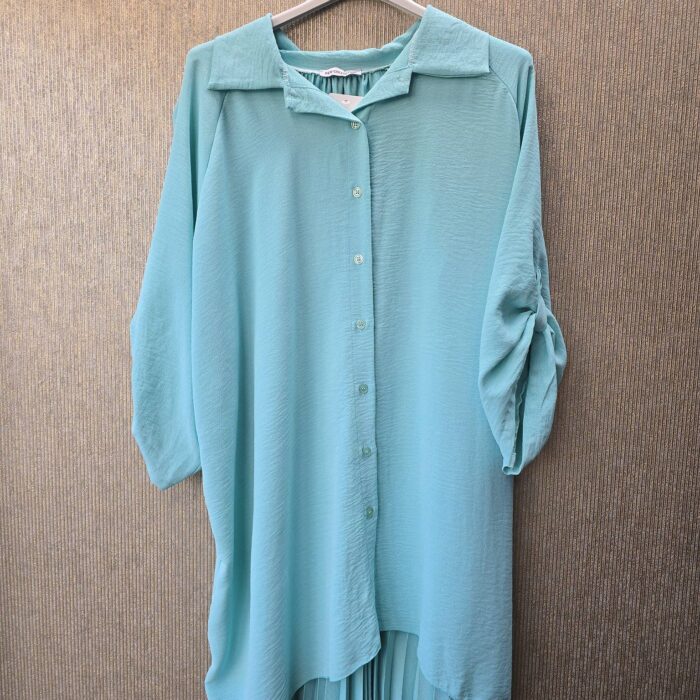 blouse grote maat 46 tm 52 plisse achterkant aqua