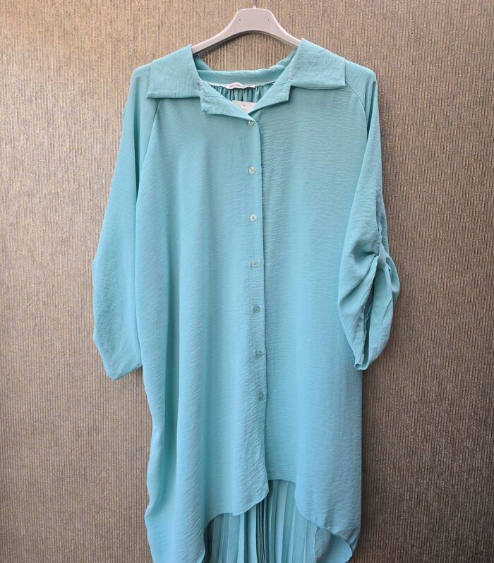 blouse grote maat 46 tm 52 plisse achterkant aqua
