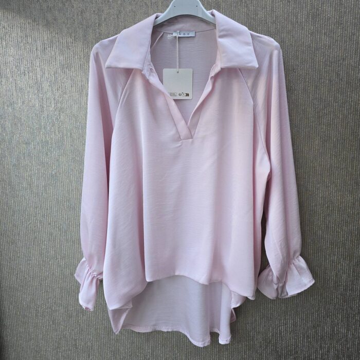 blouse satijn met kraag 1 maat roze