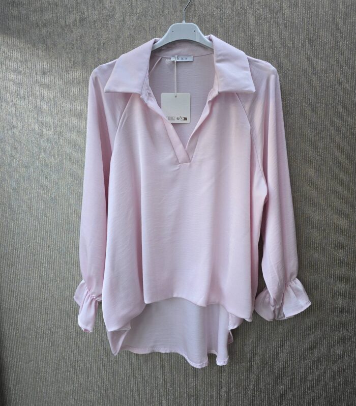 blouse satijn met kraag 1 maat roze