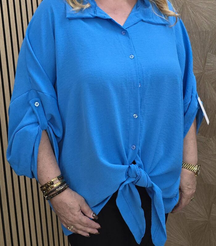 blouse met knoop maat 44 tm 50 blauw