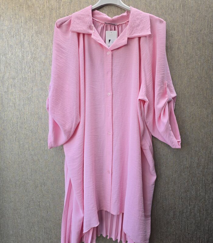 blouse grote maat 46 tm 52 plisse achterkant roze