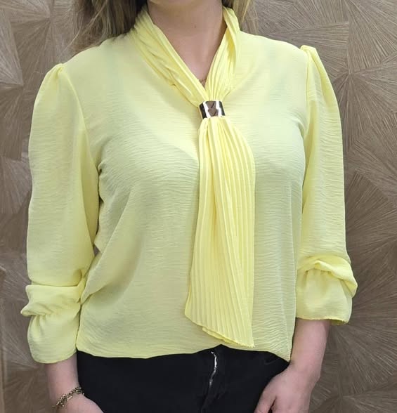 blouse met strik pliche geel